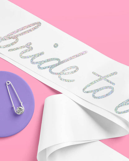 White Iridescent Bride Sash | white, iridescent, bride to be