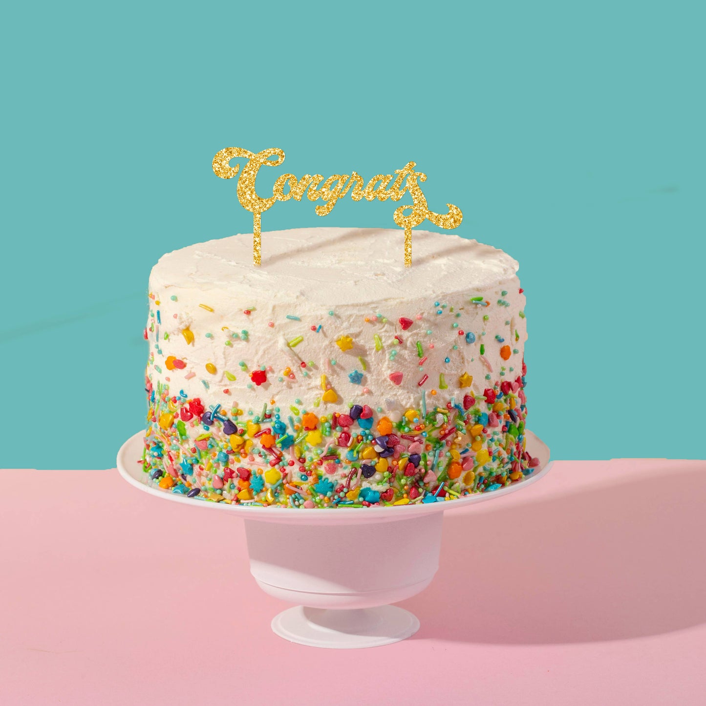 Glitter Acrylic Cake Topper - "Congrats"