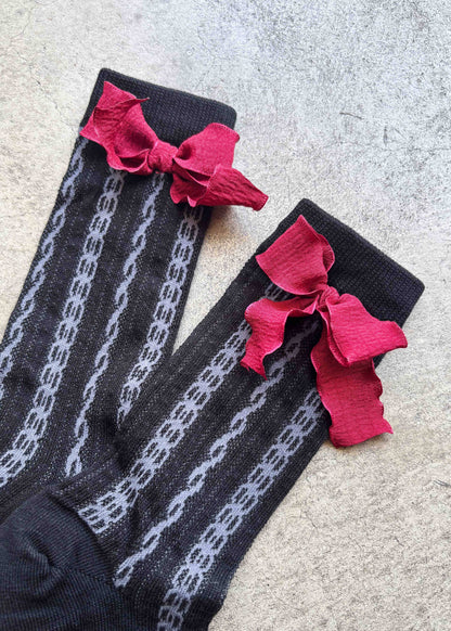 Ribbon Sheer Crew Socks: Cream