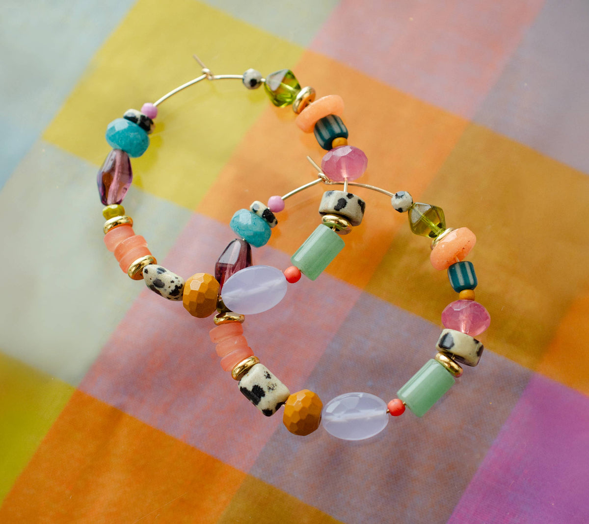 Colorful and Bright Beaded Hoops: Gold Plated