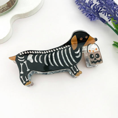 Halloween Mummy Ghost Skeleton Dachshund Hair Claw Clip: White