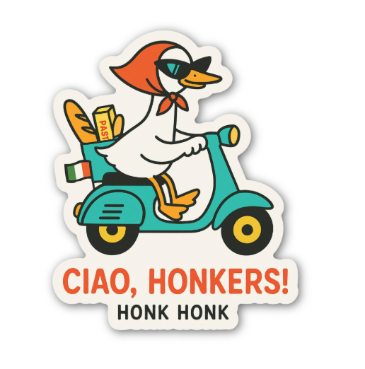 Ciao, Honkers! Goose on a Vespa Sticker