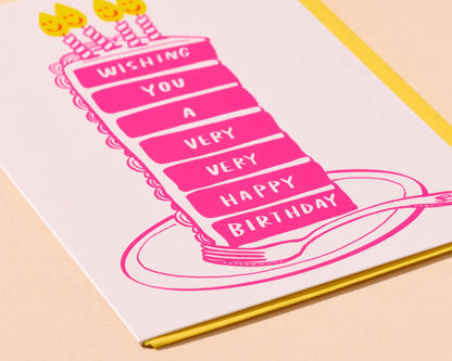 Letterpress Birthday Card—Very Happy Birthday (Cake, Cute)