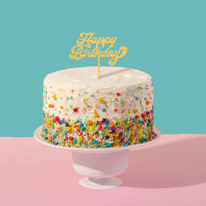 Gold Glitter Cake Topper - "Happy Birthday"