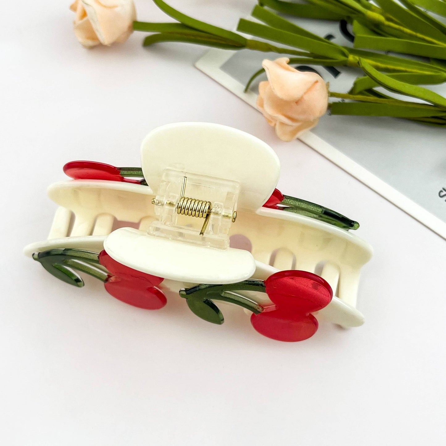 Red Cherry Decor Acetate Hair Claw Clip Fruit-Inspired : Cherry