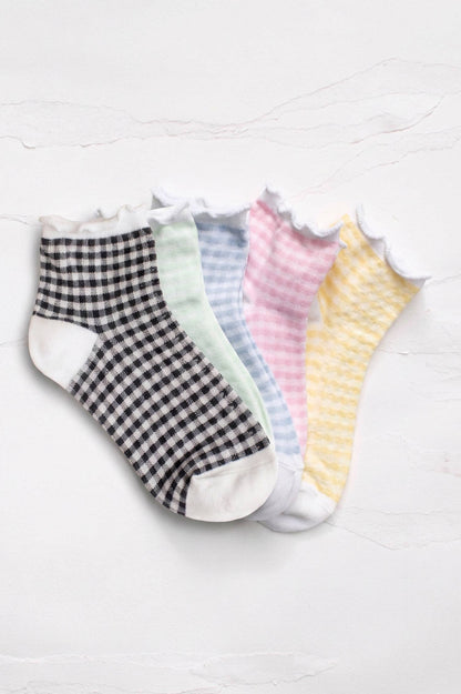 Pastel Gingham Ruffle Ankle Socks: Black
