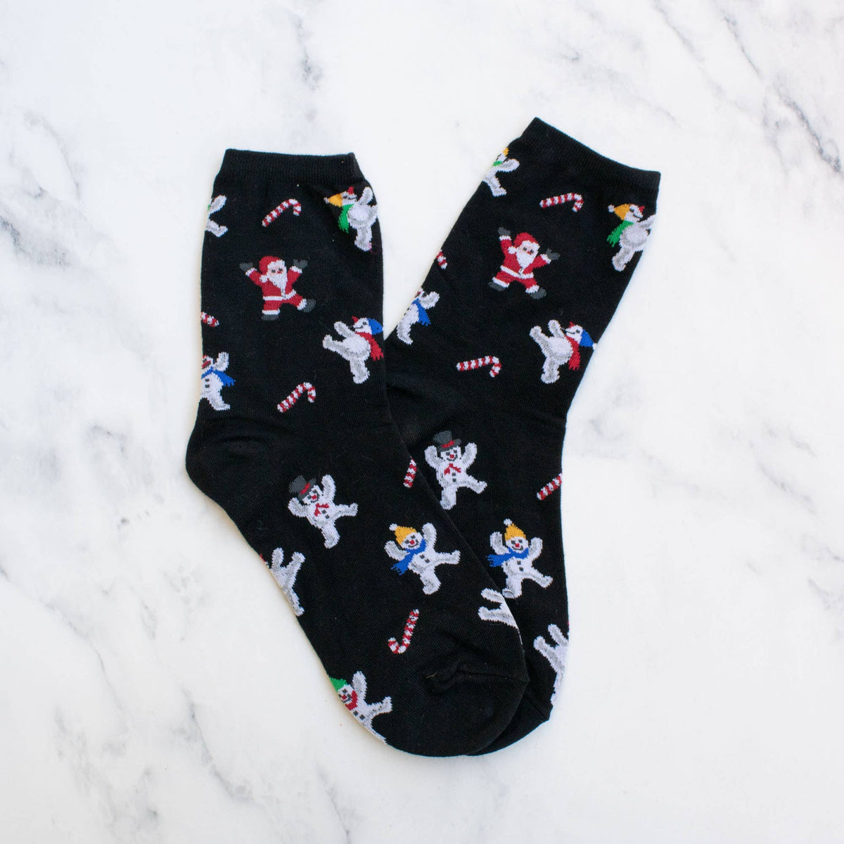 Women's Christmas Santa and Snowman Socks: Red