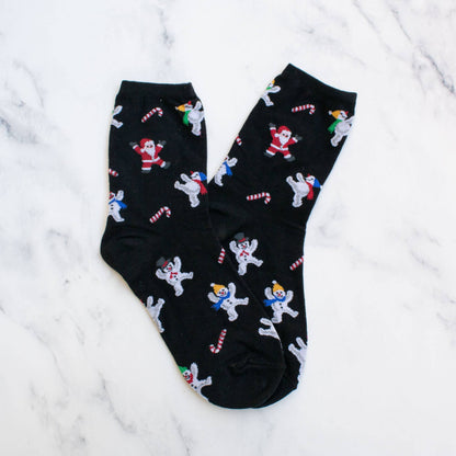 Women's Christmas Santa and Snowman Socks: Red