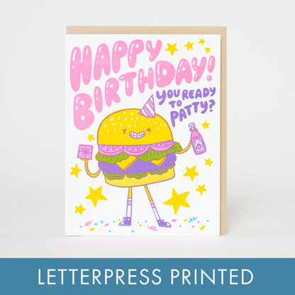 Birthday Burger Punny Letterpress Greeting Card by Hello!Lucky: Plastic sleeve