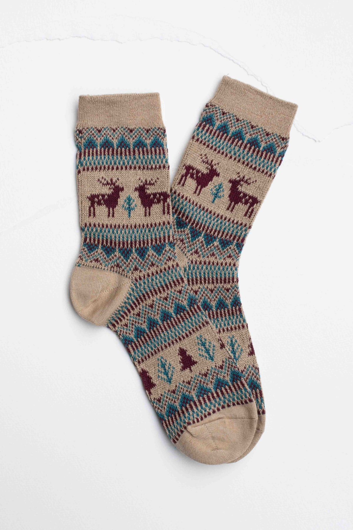 Holiday Deer Casual Socks: Beige
