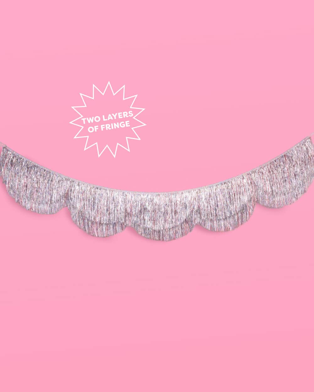 Silver Iridescent Scalloped Fringe Banner | 6 ft party decor