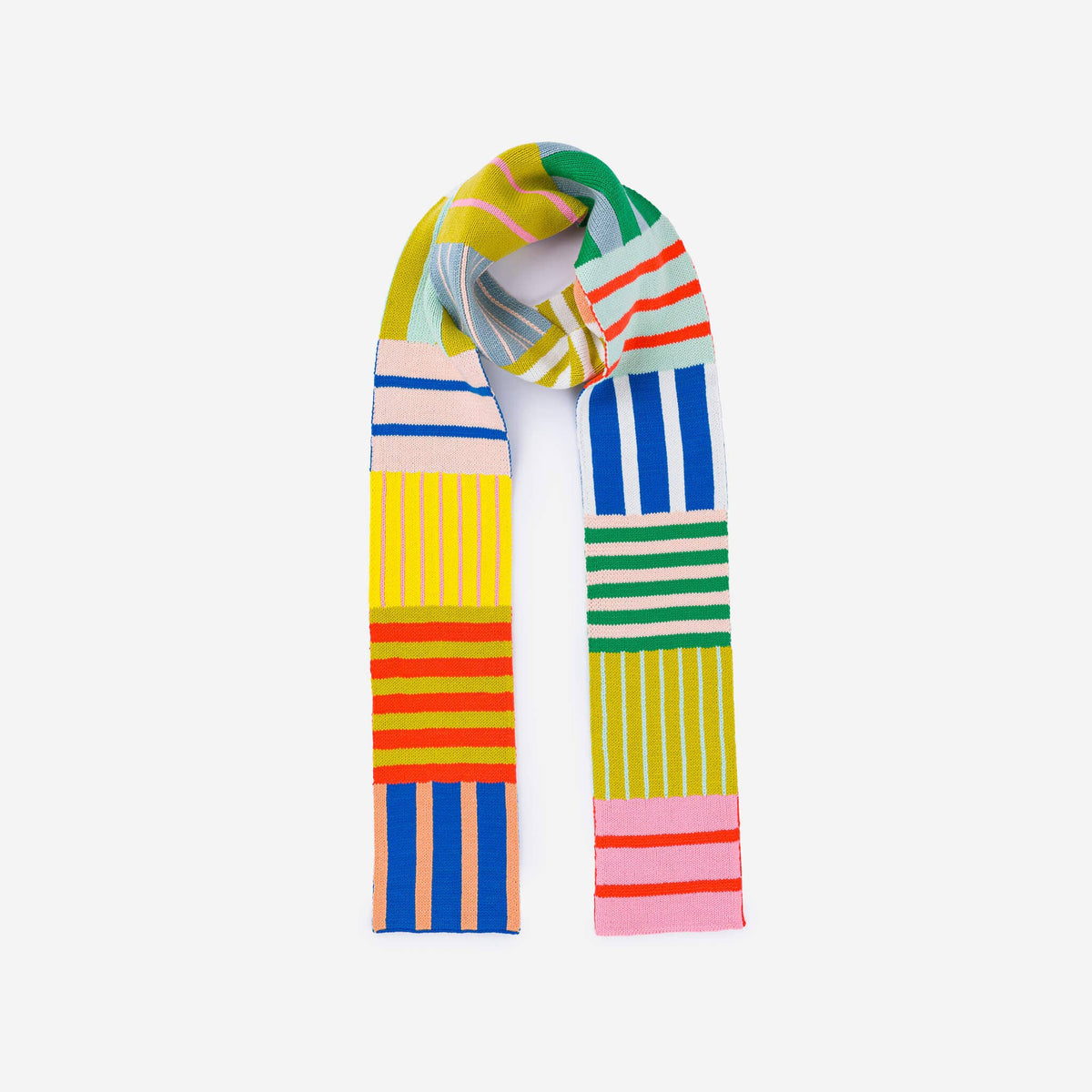 Patchwork Stripe Skinny Scarf: Rainbow