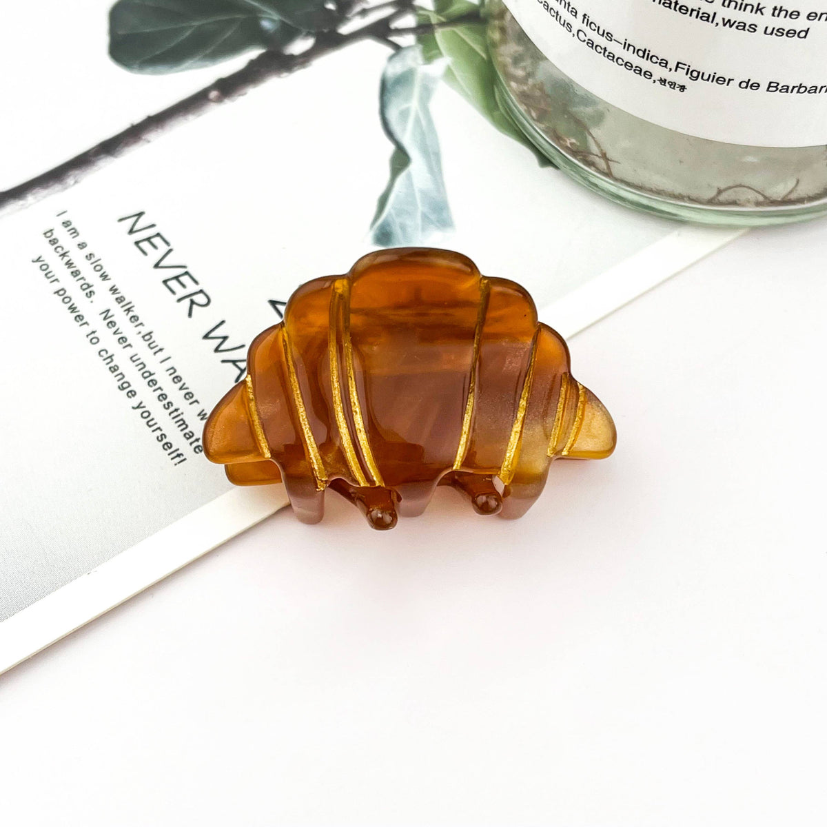 Mini Cute Croissant Hair Claw Clip: Brown