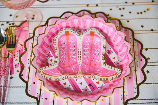 Boot Scoot Blooms Cowboy Boot Dessert Plate Set
