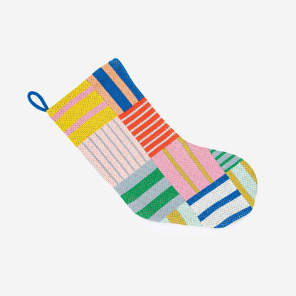 Patchwork Stripe Holiday Stocking: Rainbow