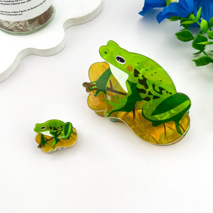Cartoon Green Frog Print Hair Claw, Nature Animal Claw Clip: Frog-Large