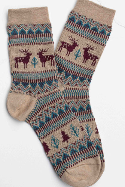 Holiday Deer Casual Socks: Beige