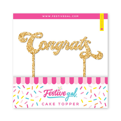 Glitter Acrylic Cake Topper - "Congrats"