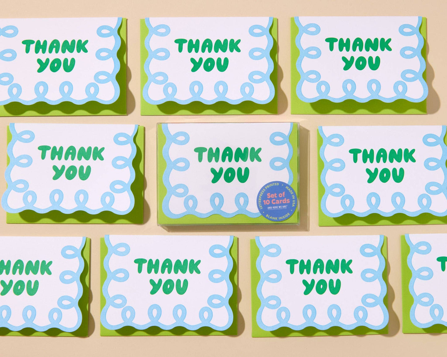 Box Set—Letterpress Scallop Thank You Notecard—Coquette B/G