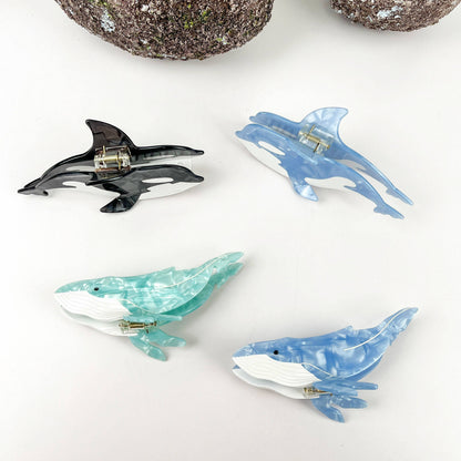 Tiger Shark and Whale Acetate Hair Claw Clip: Whales-blue