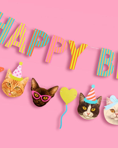 Happy Birthday Cat Banner | cat party, pet birthday, 5"