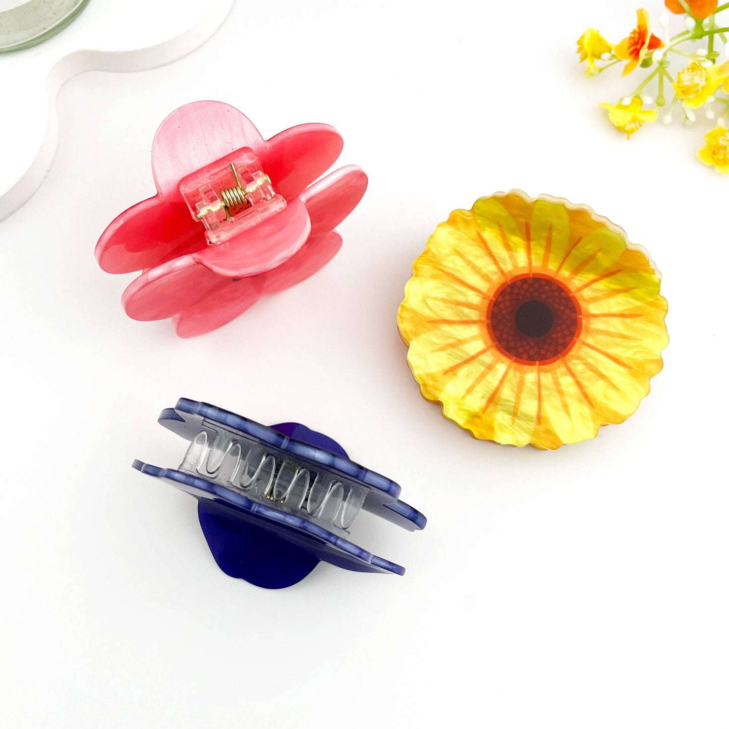 🌼 Summer Floral Print Hair Claw – Bright Acetate Clip 🌞: Pink