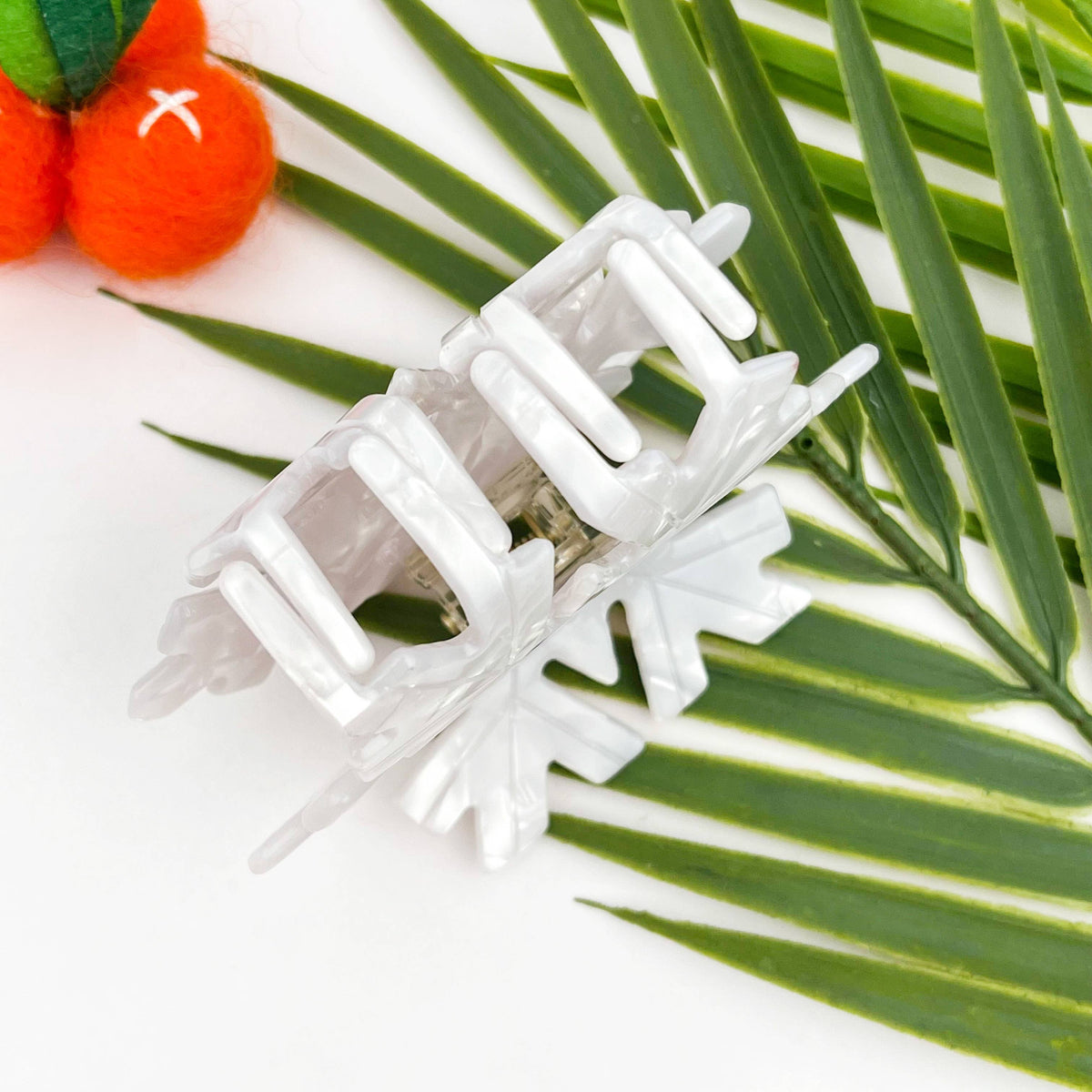 White Christmas Snowflake Acetate Hair Claw Clip: White