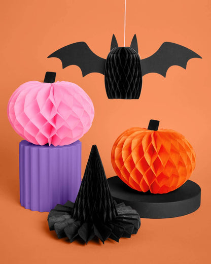 Halloween Accordion Set - 8 paper accordions, bats, pink , pumpkine