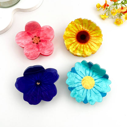 🌼 Summer Floral Print Hair Claw – Bright Acetate Clip 🌞: Pink