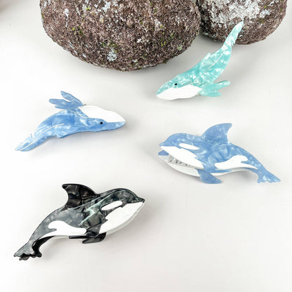 Tiger Shark and Whale Acetate Hair Claw Clip: Whales-blue