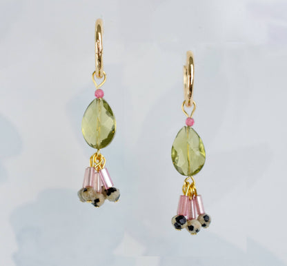 Green Quartz Gemstone Hoop Dangle Earrings