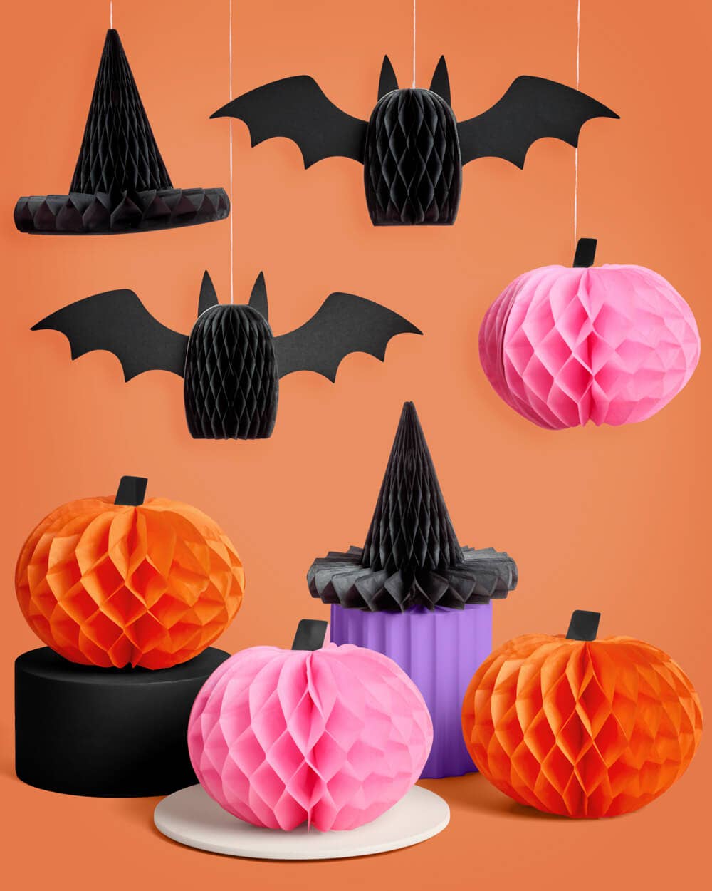 Halloween Accordion Set - 8 paper accordions, bats, pink , pumpkine