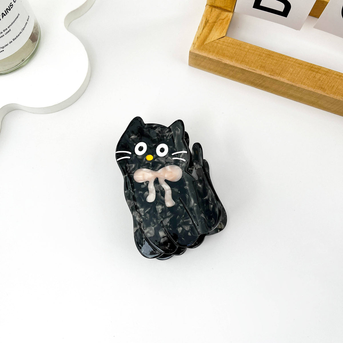 Bow Cat Acetate Hair Claw Clip: Black