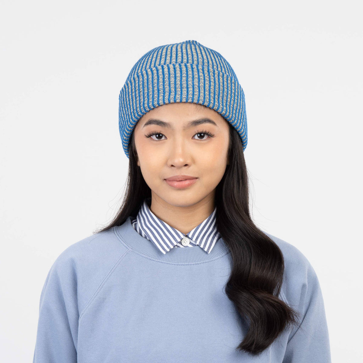 Simple Rib Knit Beanie: Teal Magenta