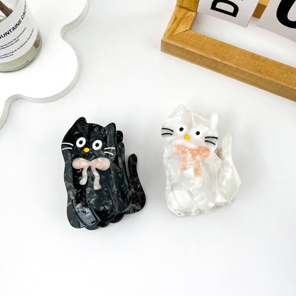 Bow Cat Acetate Hair Claw Clip: Black