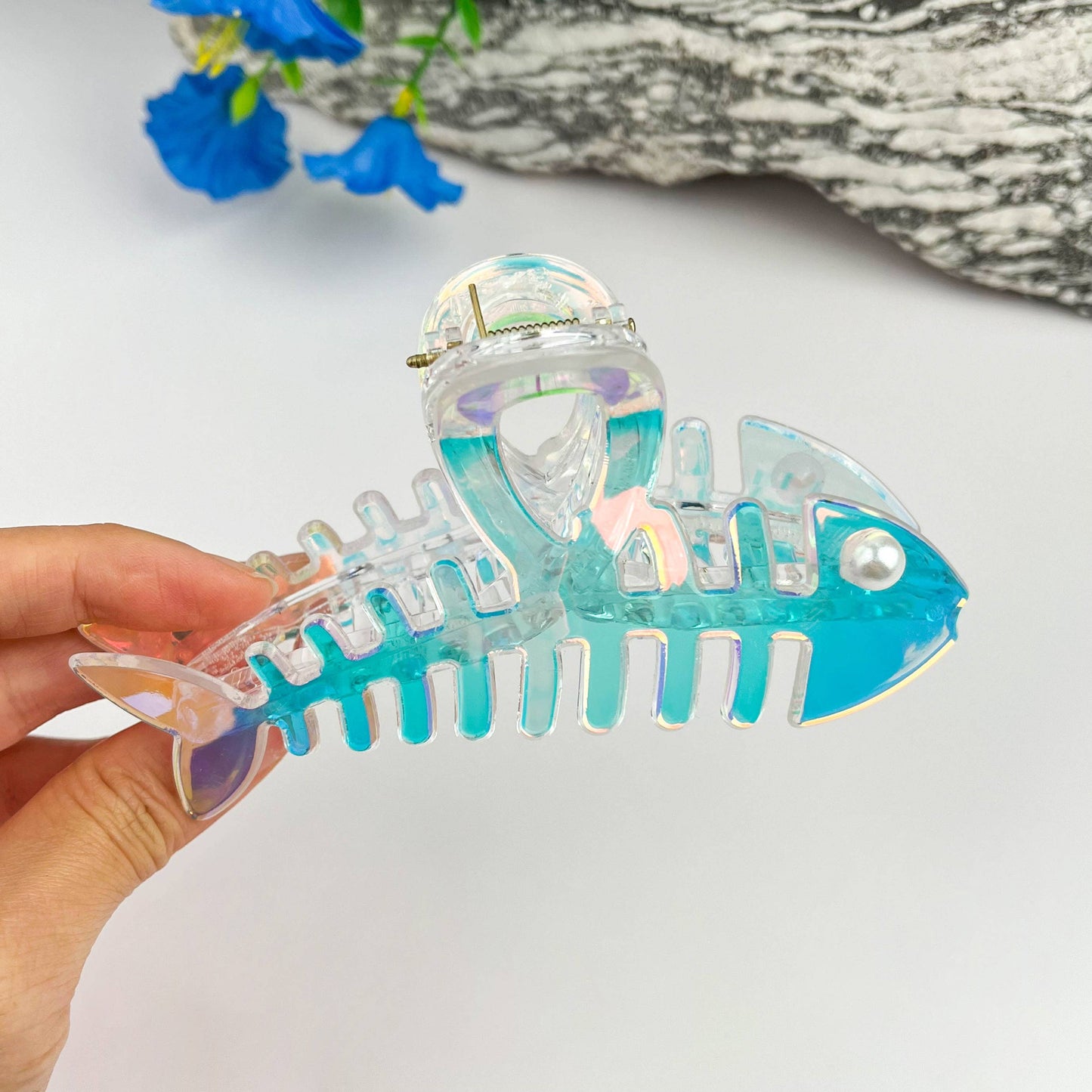 Pearl Fishbone Hair Claw Clip Sparkly Elegant Clip: Colorful