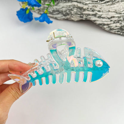 Pearl Fishbone Hair Claw Clip Sparkly Elegant Clip: Colorful