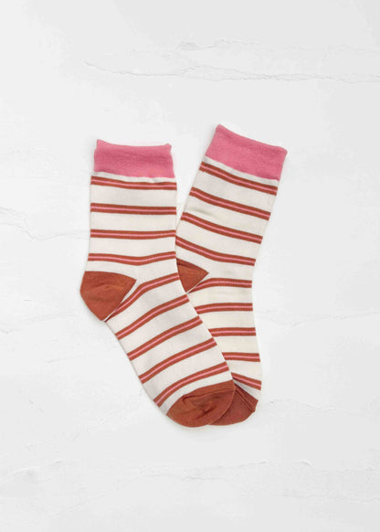 Classic Stripe Crew Socks: Pink/Rust