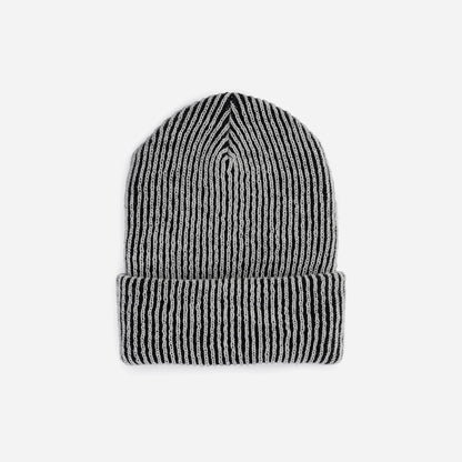 Simple Rib Knit Beanie: Black White