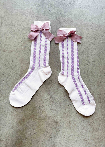 Ribbon Sheer Crew Socks: Cream