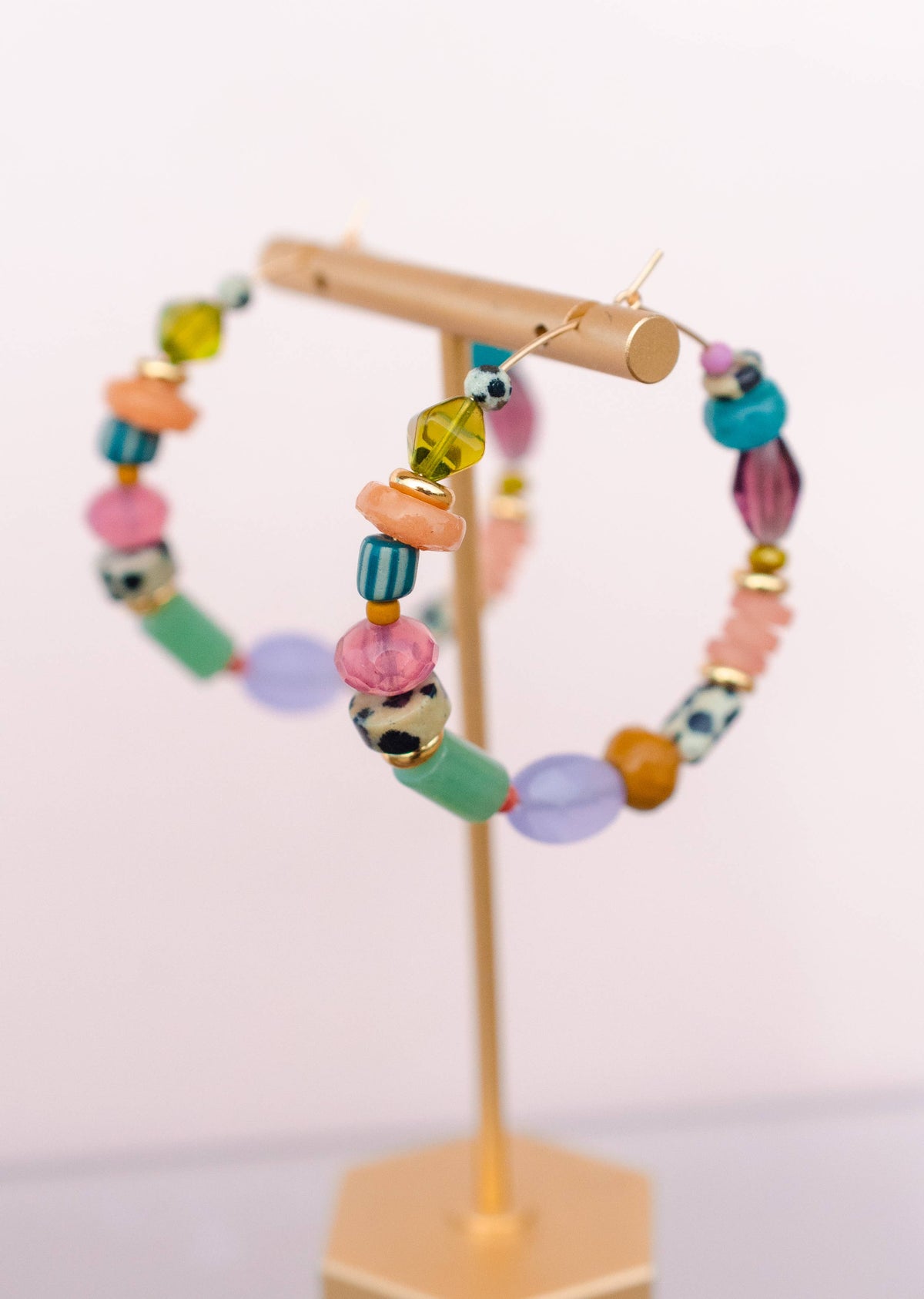 Colorful and Bright Beaded Hoops: Gold Plated