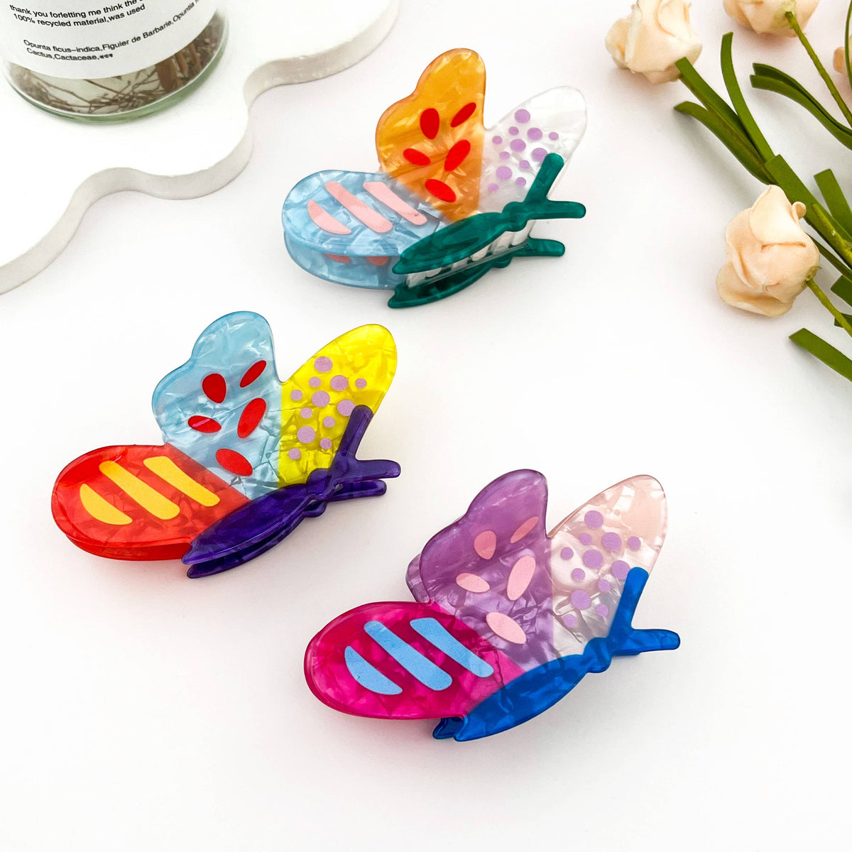 Colorful Patchwork Butterfly Hair Claw Clip Summer Bright: B