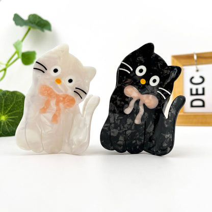 Bow Cat Acetate Hair Claw Clip: Black