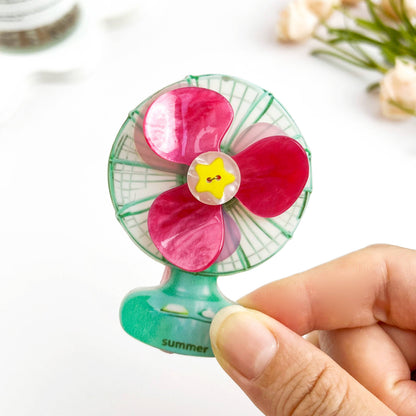 Retro Electric Fan Shaped Alligator Hair Clip - Summer Vib: PinkGreen