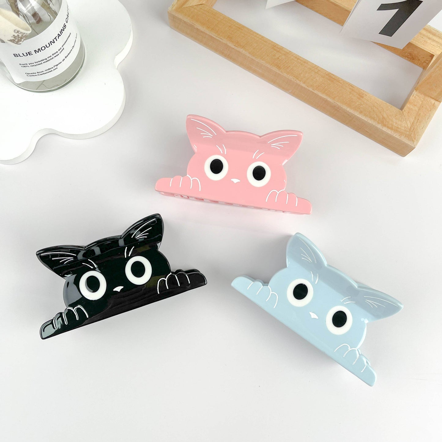 Cute Big Eyes Kitten Solid Hair Clips: Black