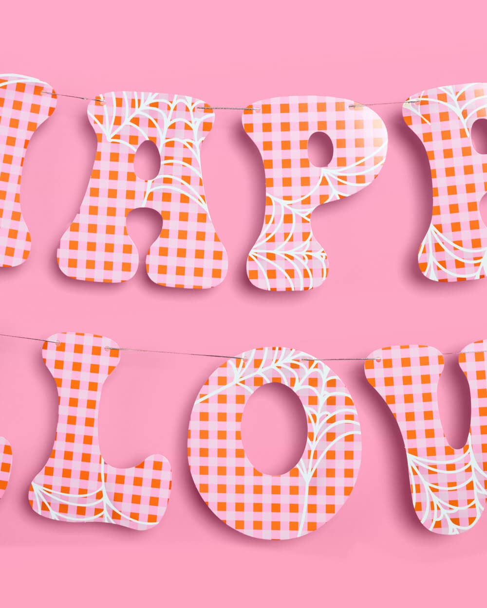 Pink Halloween Banner | spooky party decor, gingham