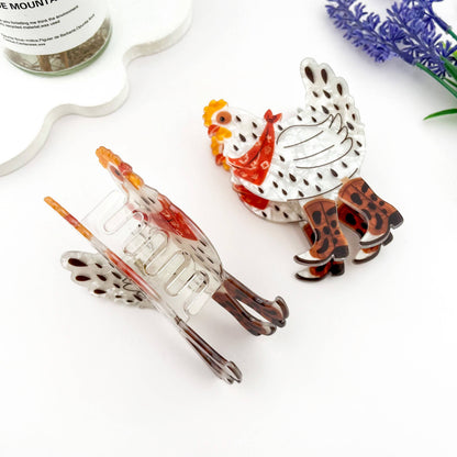 Cowboy Chicken Hair Claw Clip – Playful Western Charm: White