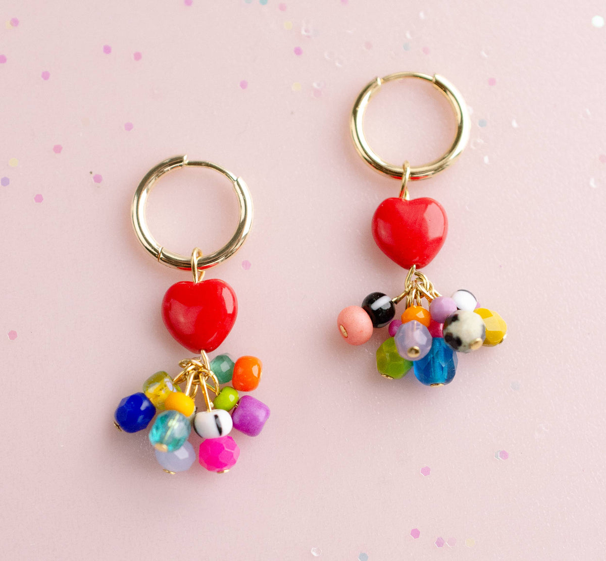 Colorful Heart Charm Hoop Earrings