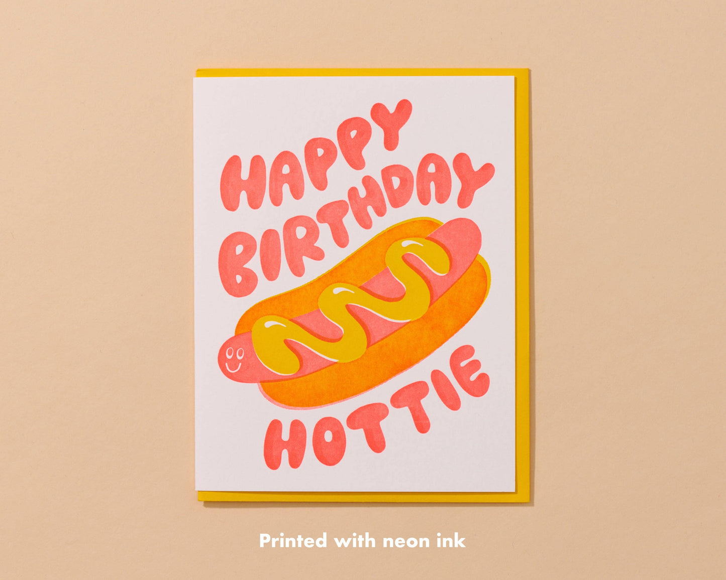 Letterpress Birthday Card—Hottie Bday (Hot Dog, Summer)