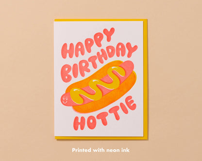 Letterpress Birthday Card—Hottie Bday (Hot Dog, Summer)